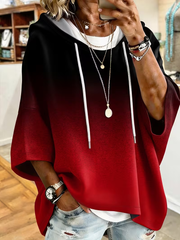 Ombre Gradient Drawstring Hooded Half Sleeve Top