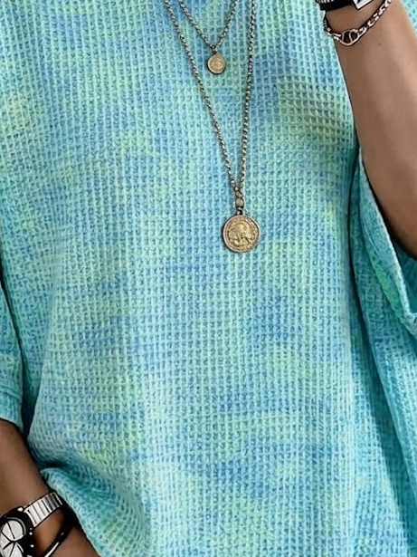 Ombre Tie Dye Waffle Knit Crew Neck Half Sleeve Top