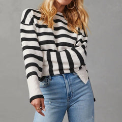 Stripe Print Long Sleeve Sweater