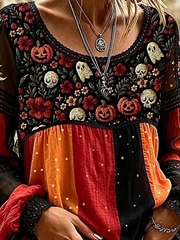 Women Floral Casual Blouse Crew Neck Long Sleeve Printing Top