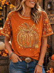 Casual Maple Leaf Crew Neck Short Sleeve T-shirt