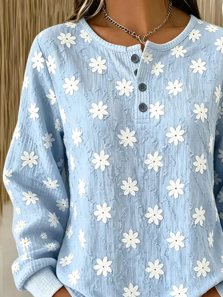 Casual Floral Crew Neck Long Sleeve Sweatshirt