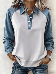 Casual Contrast Stitching Shirt Collar Long Sleeve Sweatshirt