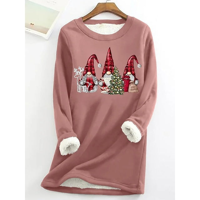 Christmas Round Neck Long Sleeve Pullover Plush Casual Thermal Underwear