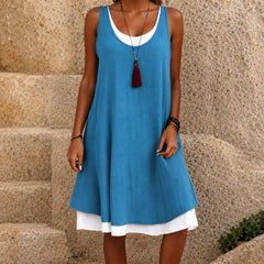 Women 2-in-1 Linen Sleeveless Pocket Summer Dress