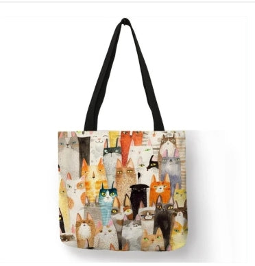 Large Capacity Cat Printed Foldable Lightweight Print Canvas Bag