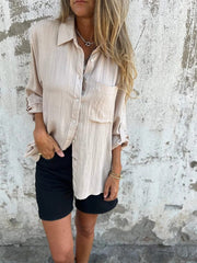 Summer Cotton Spandex Half Sleeve Lapel White T-Shirt