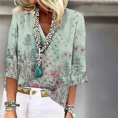 Women's Summer Tops Casual Country V Neck  Fashion Loose Blouse
