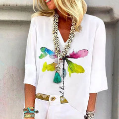 Chic Animal Print V-neck 3/4 Sleeves Blouse