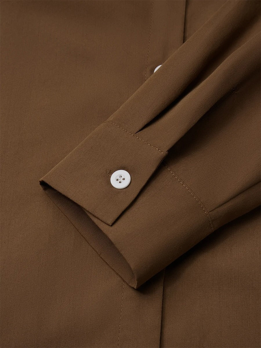 Coffee Casual Loose Plain V-neck Shirt