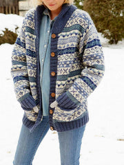 Hand Knitted Shawl Collar Fair Isle Cardigan