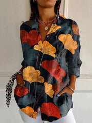 Retro Leaf Print Casual Blouse