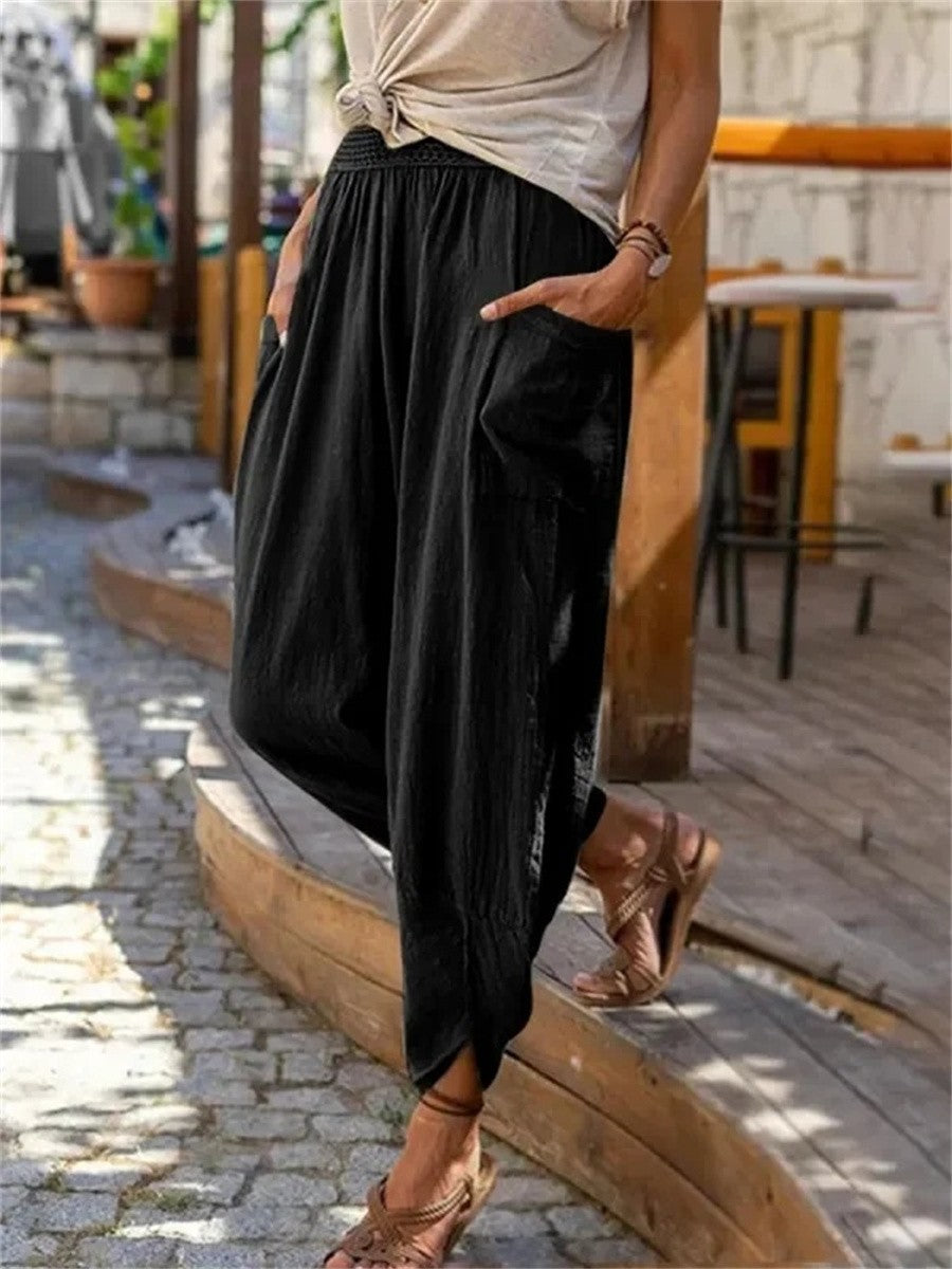 Casual Plain Thin Cropped Harem Pants