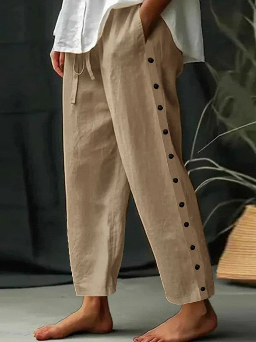 Casual Plain Side Pocket Drawstring Waist Loose Pants