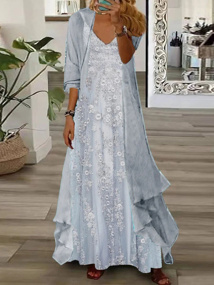 Long Sleeve V-Neck Floral Maxi Dress