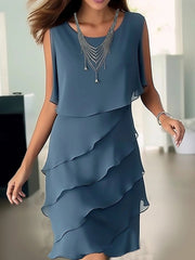 Solid Color Ruffle Crew Neck Sleeveless Dress