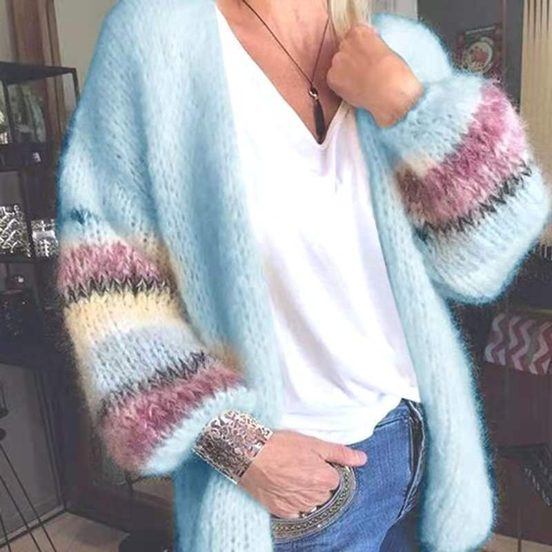 Casual Color Block Long Sleeve Comfy Yarn/Wool Yarn Sweater