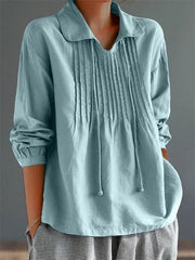 Floral Print Notched Long Sleeve Loose Blouse
