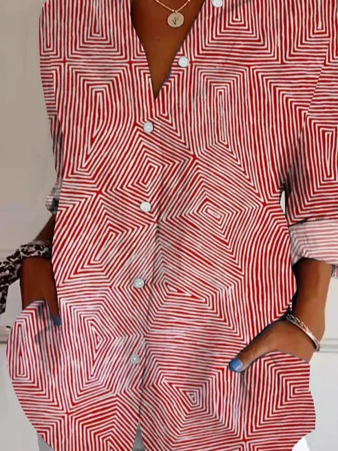 Geometric Print Shirt Collar Long Sleeve Lightweight Regular Fit Shirt