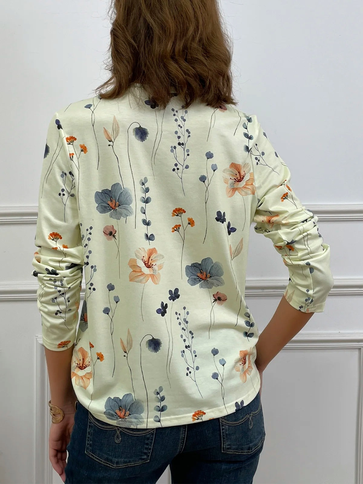 Casual Floral Print Crew Neck Long Sleeve Daily Loose Blouse