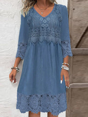 Casual Loose Cotton-Blend Plain Midi Dress