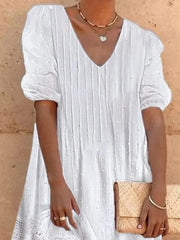 Plain Lace Casual Cotton Midi Dress