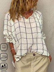 Plaid Casual Long Sleeve Loose V Neck Shirt