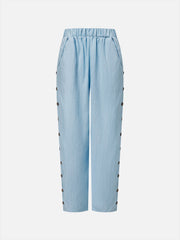 Plain Casual Buckle Micro-Elasticity Ankle Pants