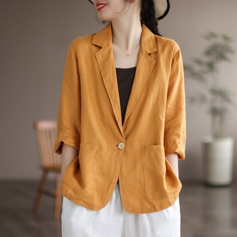 Plain Lapel Collar Casual Loose Fit Blazer