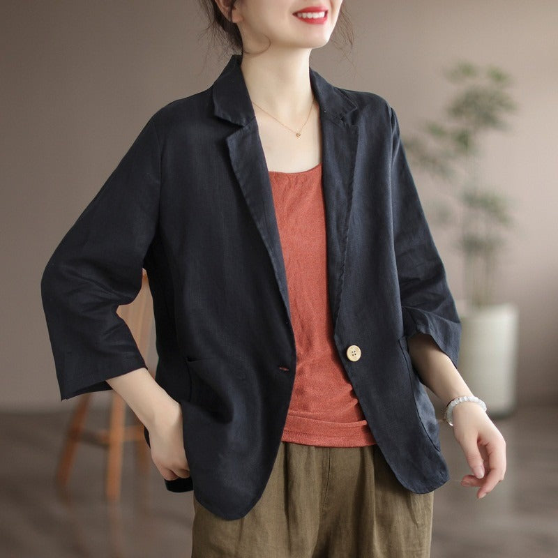 Plain Lapel Collar Casual Loose Fit Blazer
