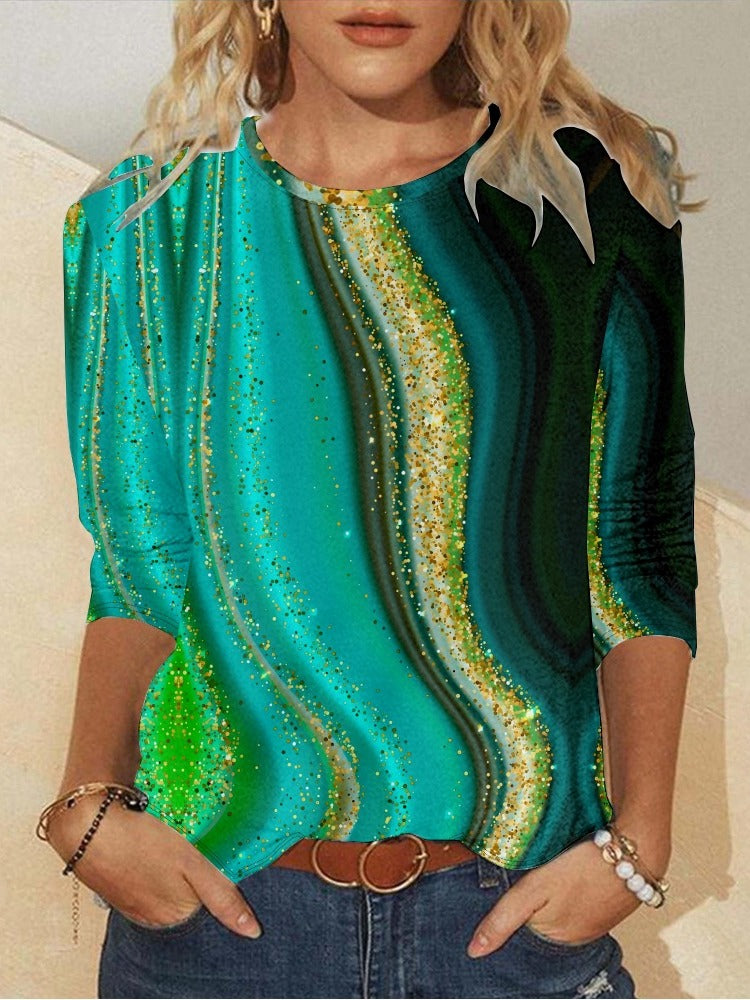 Geometric Crew Neck Long Sleeve Casual T-shirt