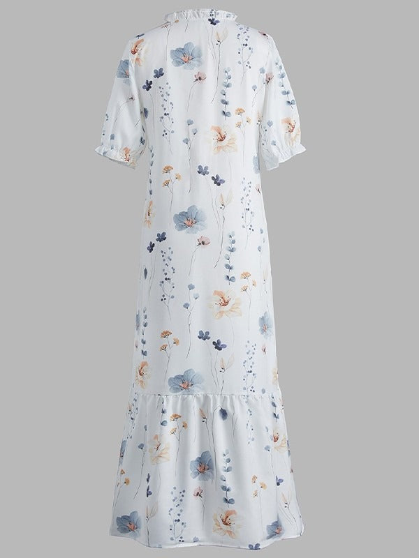 Floral V-neck Half Sleeve Loose Fit Maxi Dress