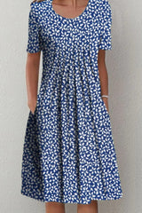 Casual Round Neck Short Sleeve Floral Midi Dress