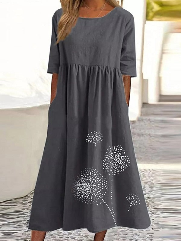 Casual Crew Neck Half Sleeve Midi Dress