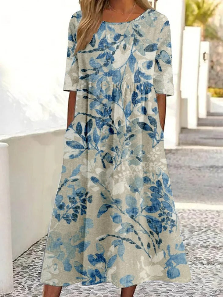 3D Print Crew Neck Half Sleeve Vintage Comfy Maxi Dress Main image