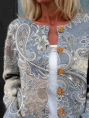 Ethnic Paisley Art Print Buttoned Long Sleeve Cardigan