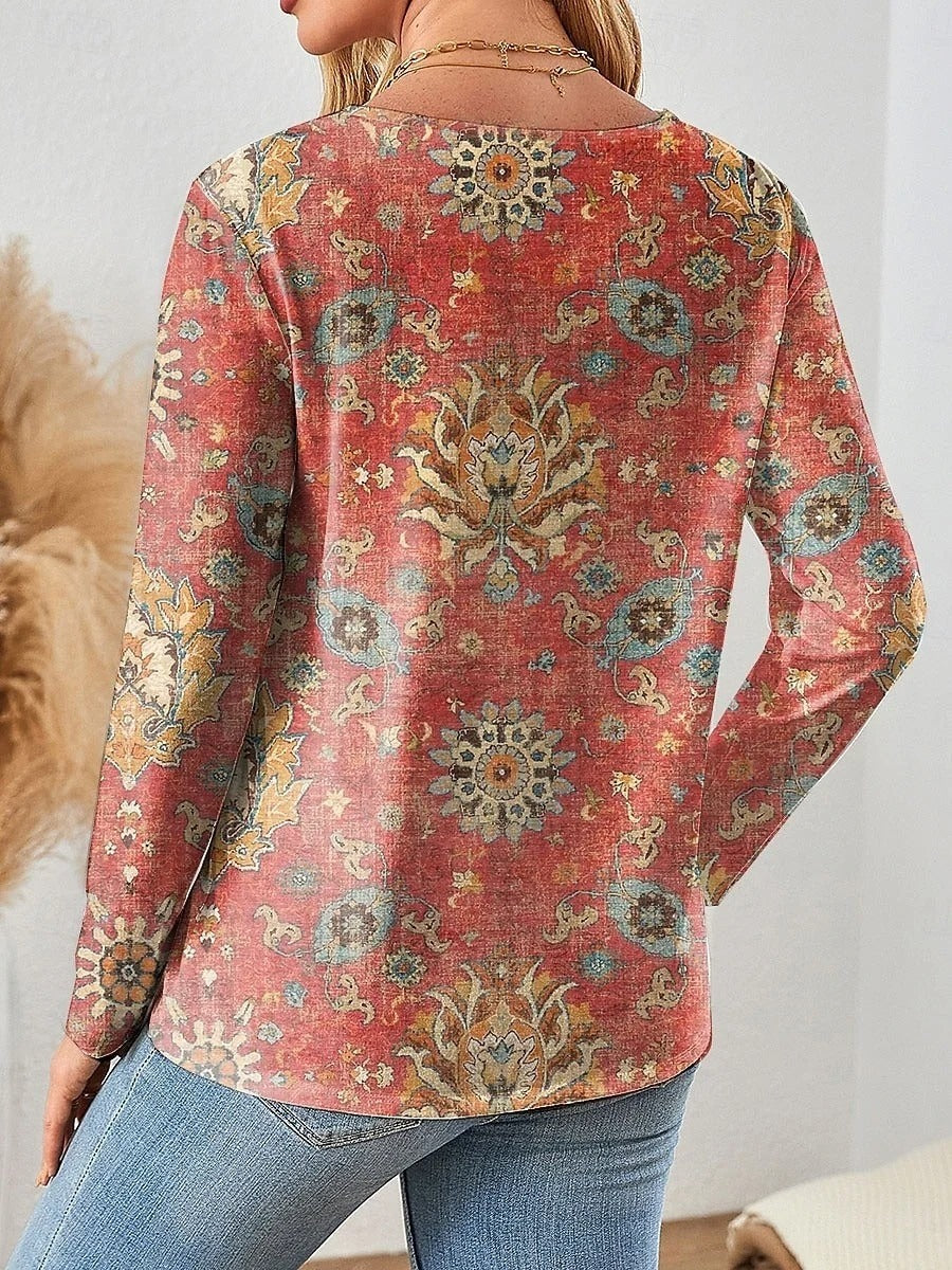 Abstract Elegant V-neck Long Sleeve Tops Secondary image