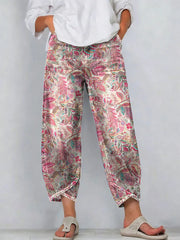 Vintage Flowers Floral Patterns Art Prints Casual Denim Cotton Pants