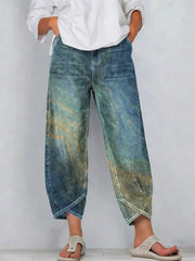 Women's Vintage Flowers Floral  Patterns Art Prints Casual Denim Cotton Pants