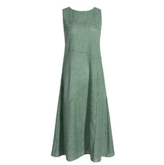 Casual  Striped  Crew Neck Sleeveless  Cotton Midi Fit Dress