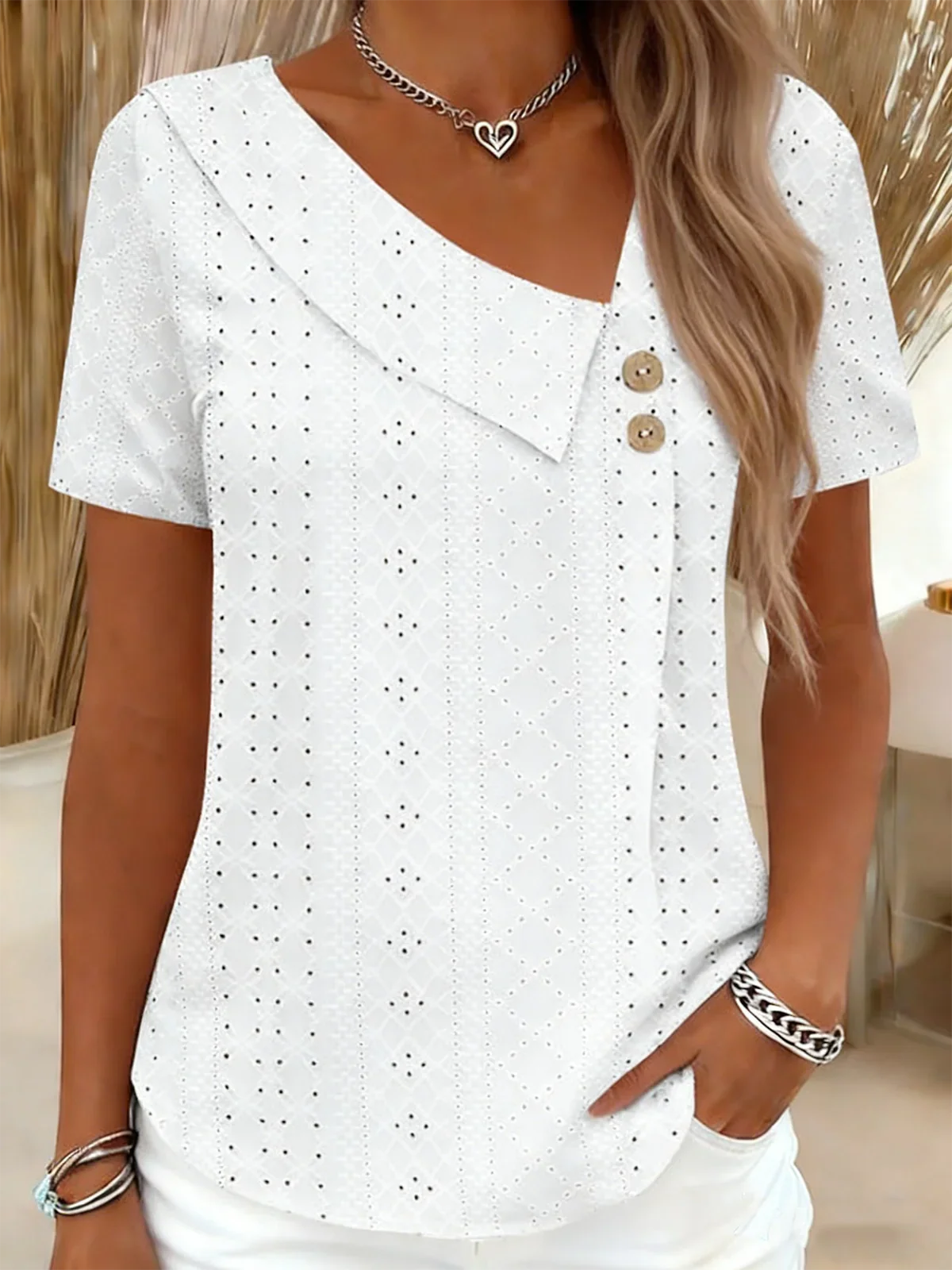 Women Plain Elegant Short Sleeve Loose T-shirt