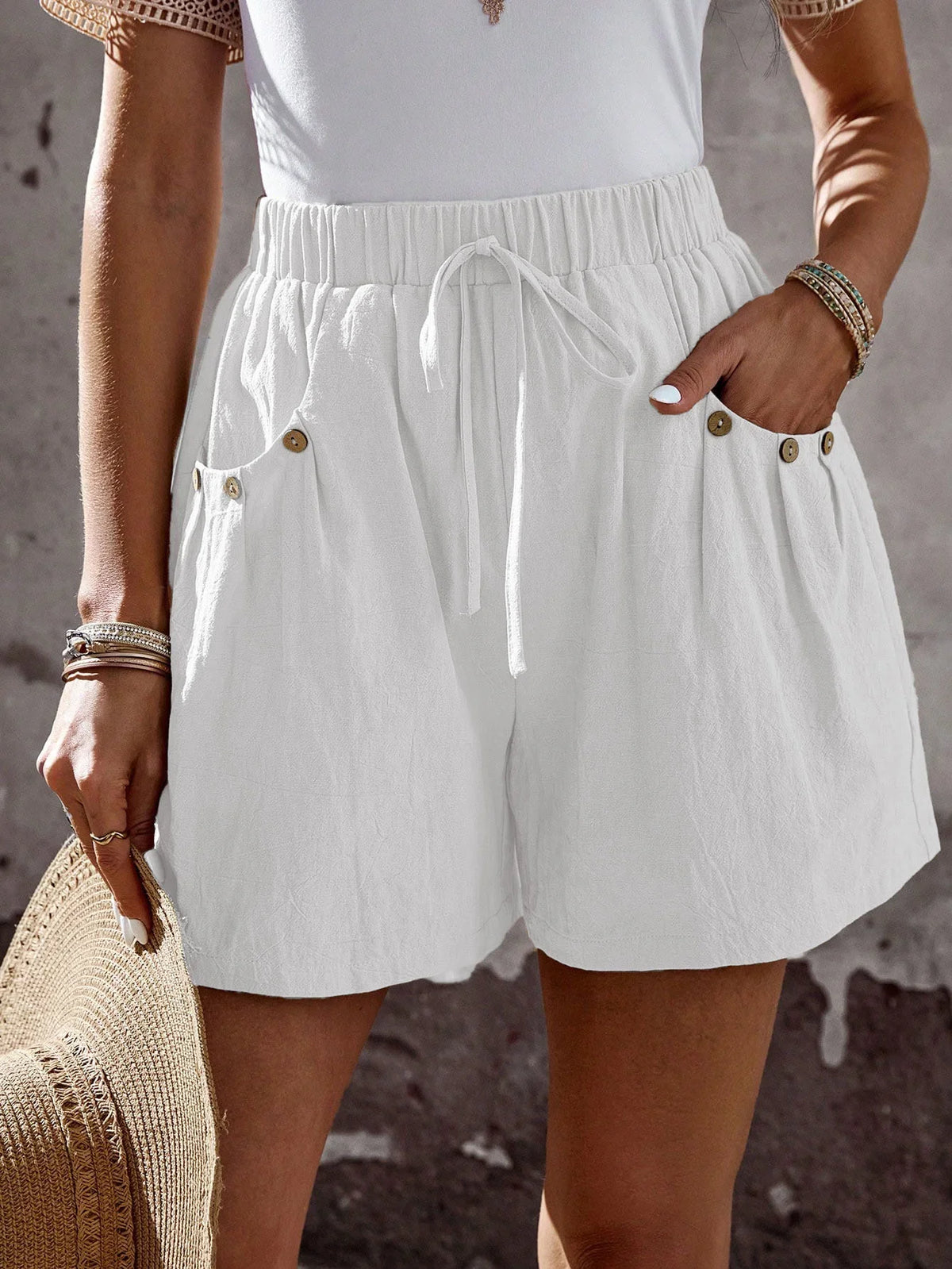 Loose Straight Plain Side Pockets Elegant Pants