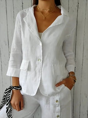 Cotton And Linen Shawl Collar Plain Casual Blazer