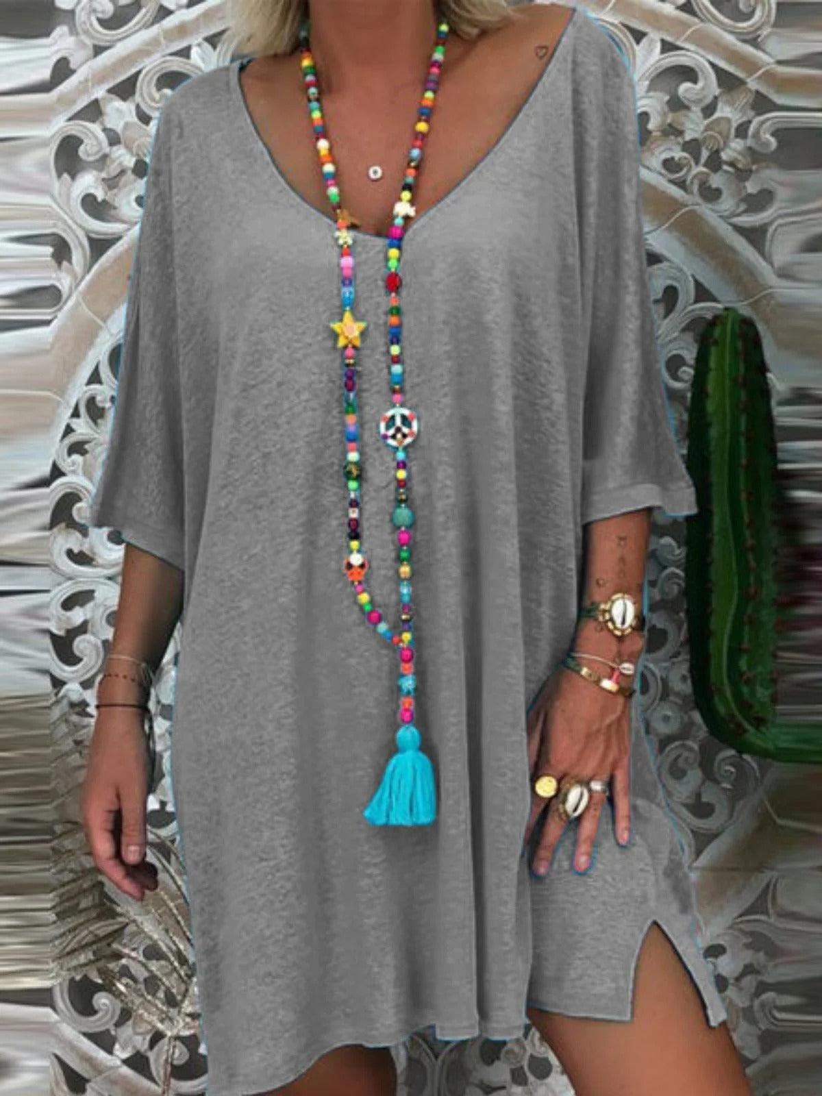 Round Neck Casual Half Sleeve Solid Knitting Short Dress