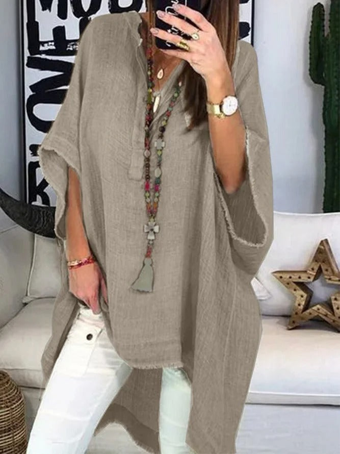 Women's Half Sleeve Plain Boho V Neck Blouse