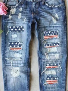 America Flag Pockets Regular Fit Independence Day Straight Jeans