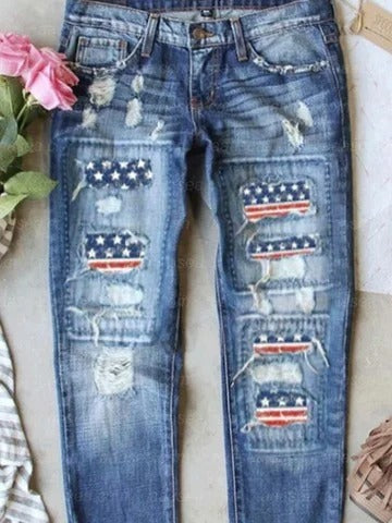 America Flag Pockets Regular Fit Independence Day Straight Jeans