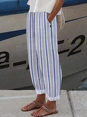 Casual Basic Striped Straight Pockets Pants