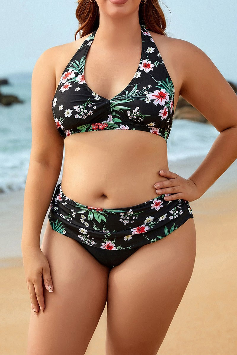 Floral Print Halter High Waist Bikini Set