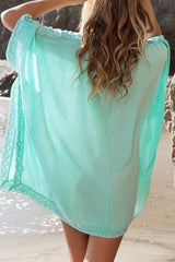 Solid Color Hollow out V-neck Half Sleeves Tunic Cover Up